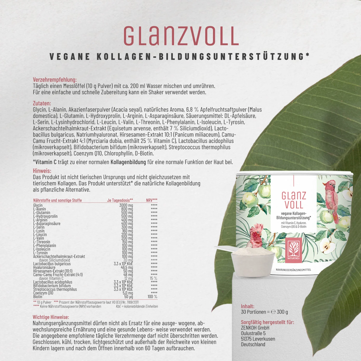 Glanzvoll: Vegane Kollagen-Bildungsunterstützung* mit Vitamin C, Hyaluron, Q10 & D-Biotin - Image 11